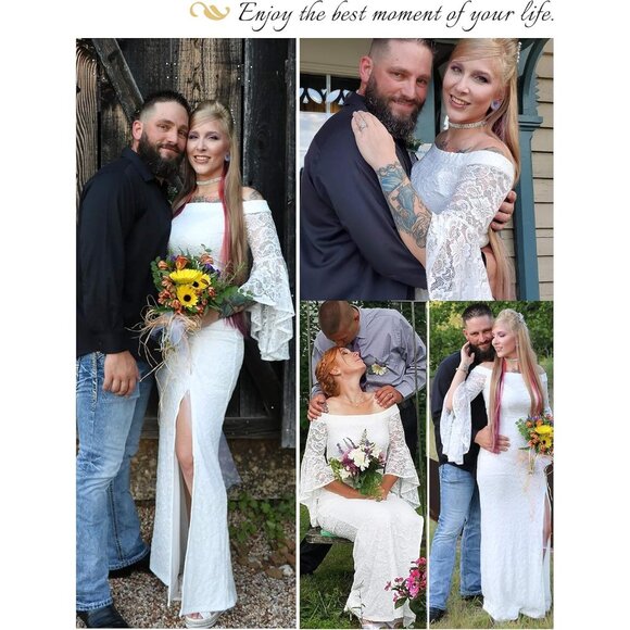 Womens Off Shoulder Bell Sleeve Formal Evening Wedding Party Maxi Dress - Picture 4 of 7